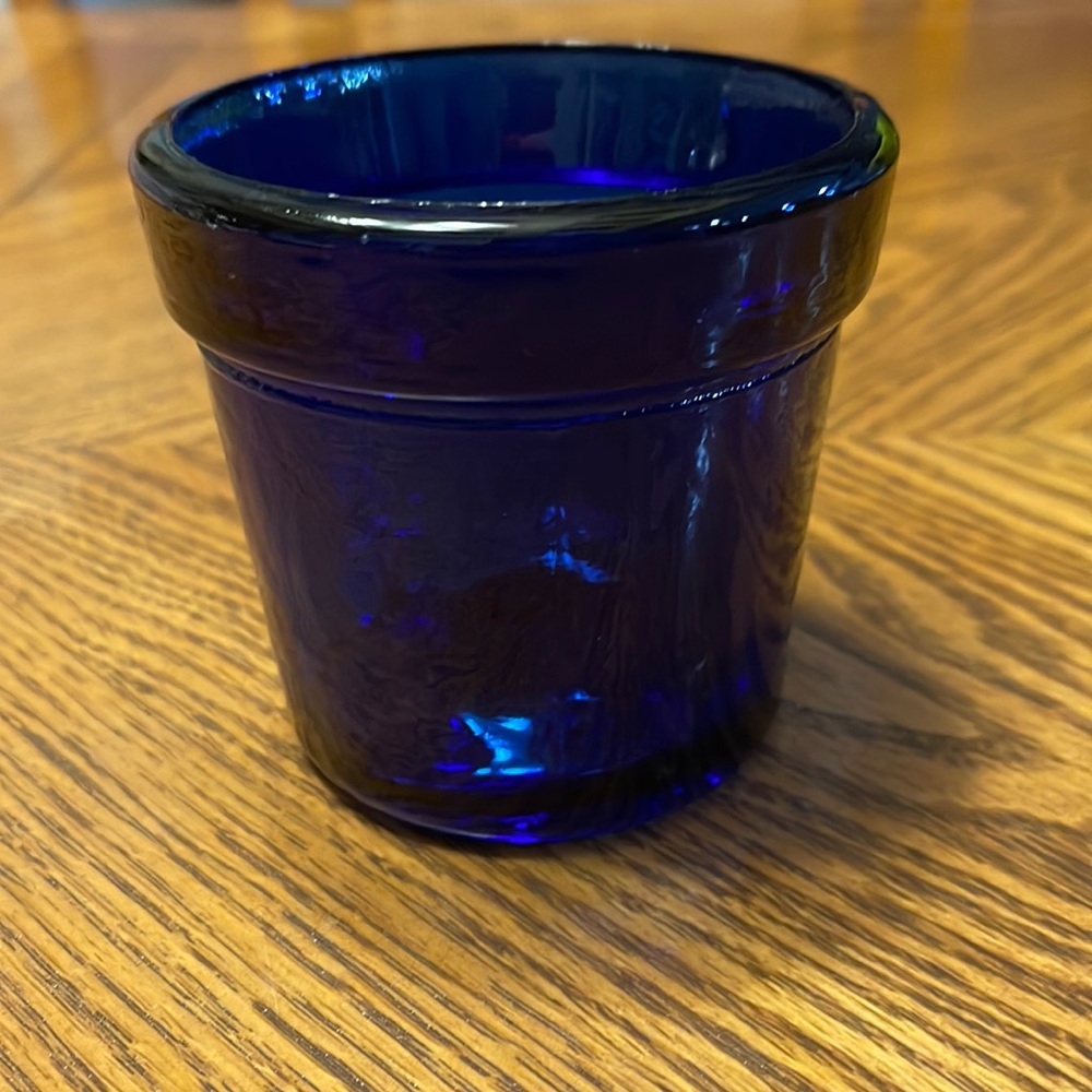 Cobalt Blue Glass Round Planter/Candle Holder